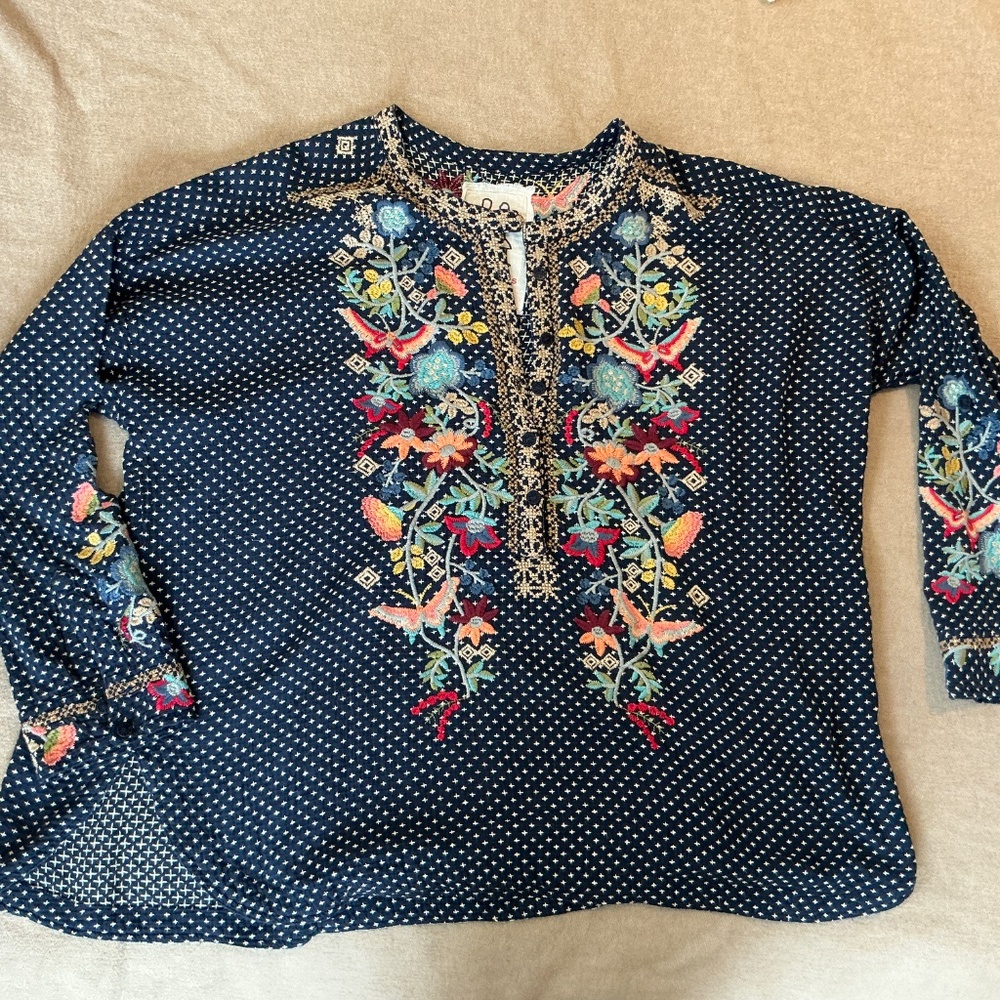 Johnny Was Navy blue Tunic, L-XL